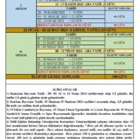 2023-2024 Meb Çalışma Takvimi